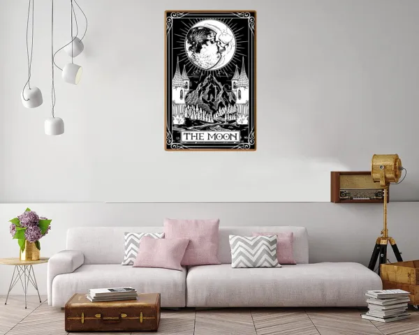 Illustrative canvas print of a moon tarot card design