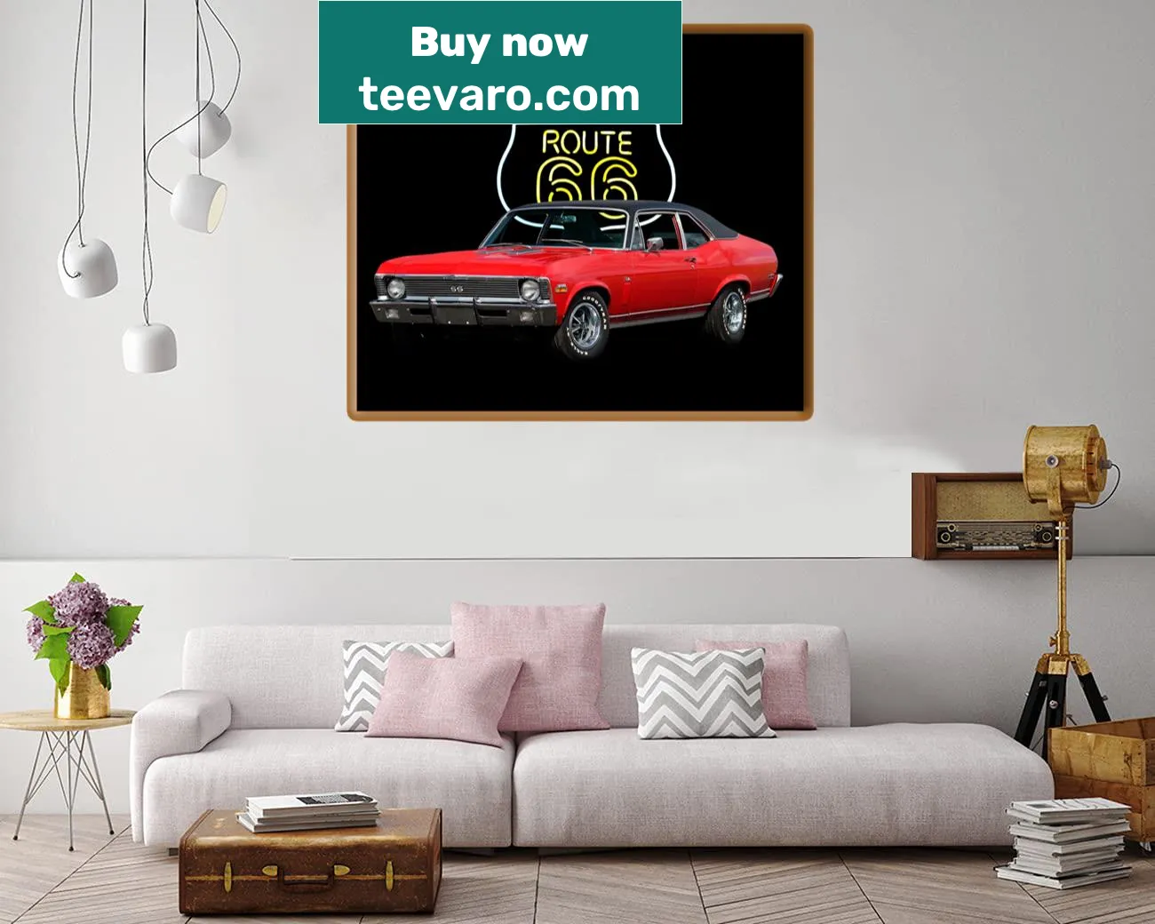 Realistic canvas print of a 1970 Chevy Nova SS on Route 66