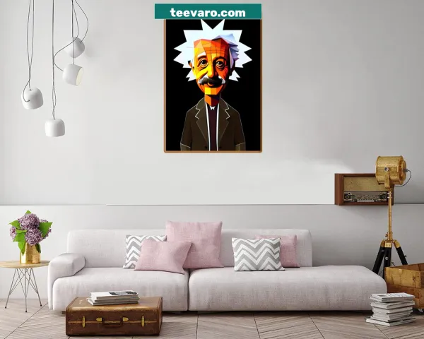 Realistic canvas print of Albert Einstein in a brown coat