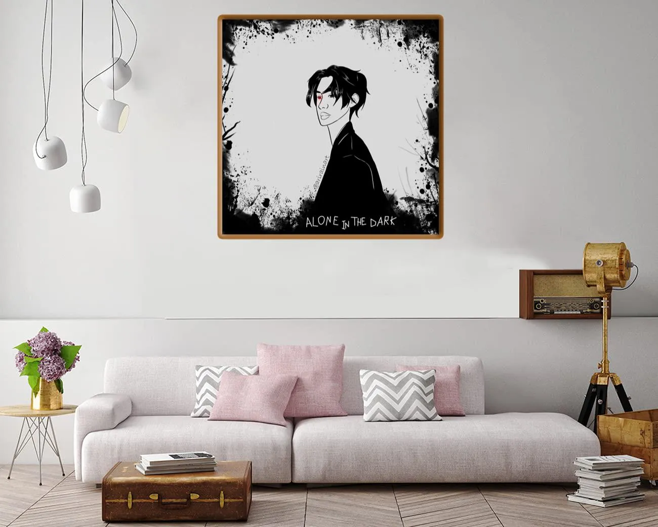 Inspirational print with the phrase 'Alone In The Dark' in bold text