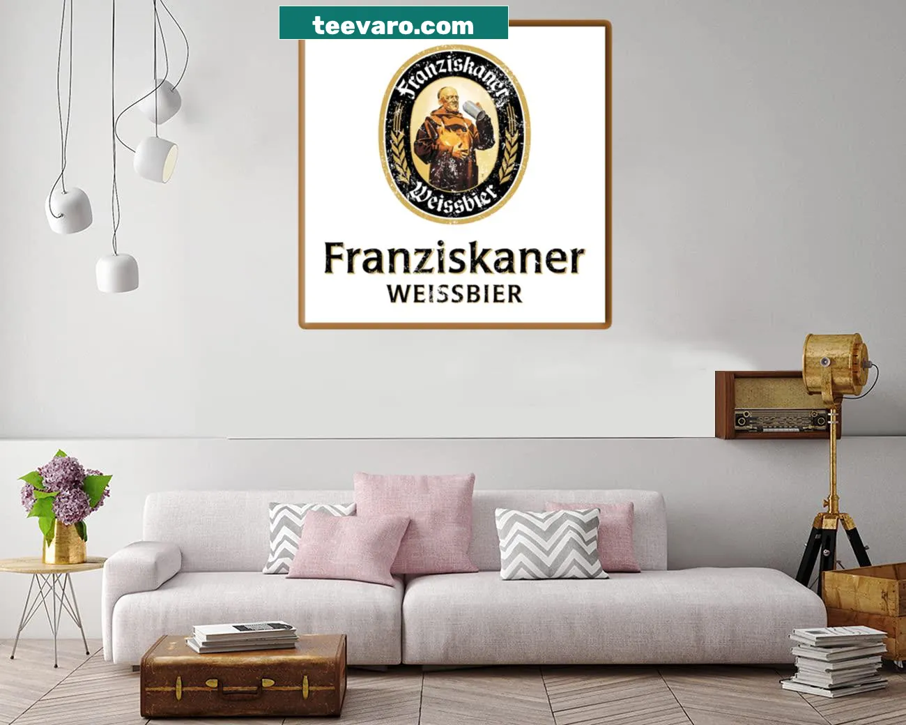 Canvas print featuring beer mugs and hops, celebrating craft brewing