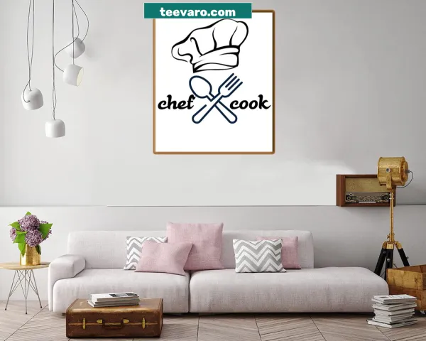 Chef canvas print showing a chef with kitchen tools and ingredients