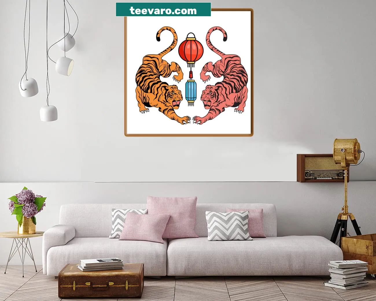 Realistic print of tigers in a natural setting