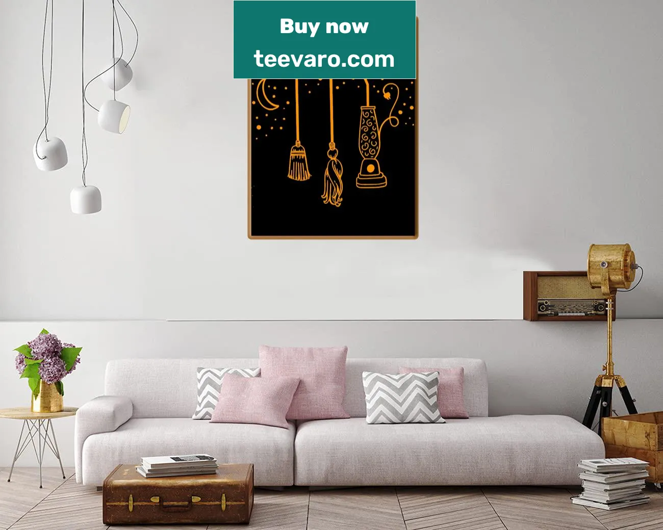Playful Halloween canvas print featuring witches and pumpkins