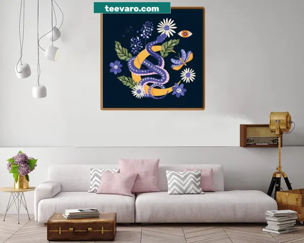 Charming cosmic snake illustration canvas print