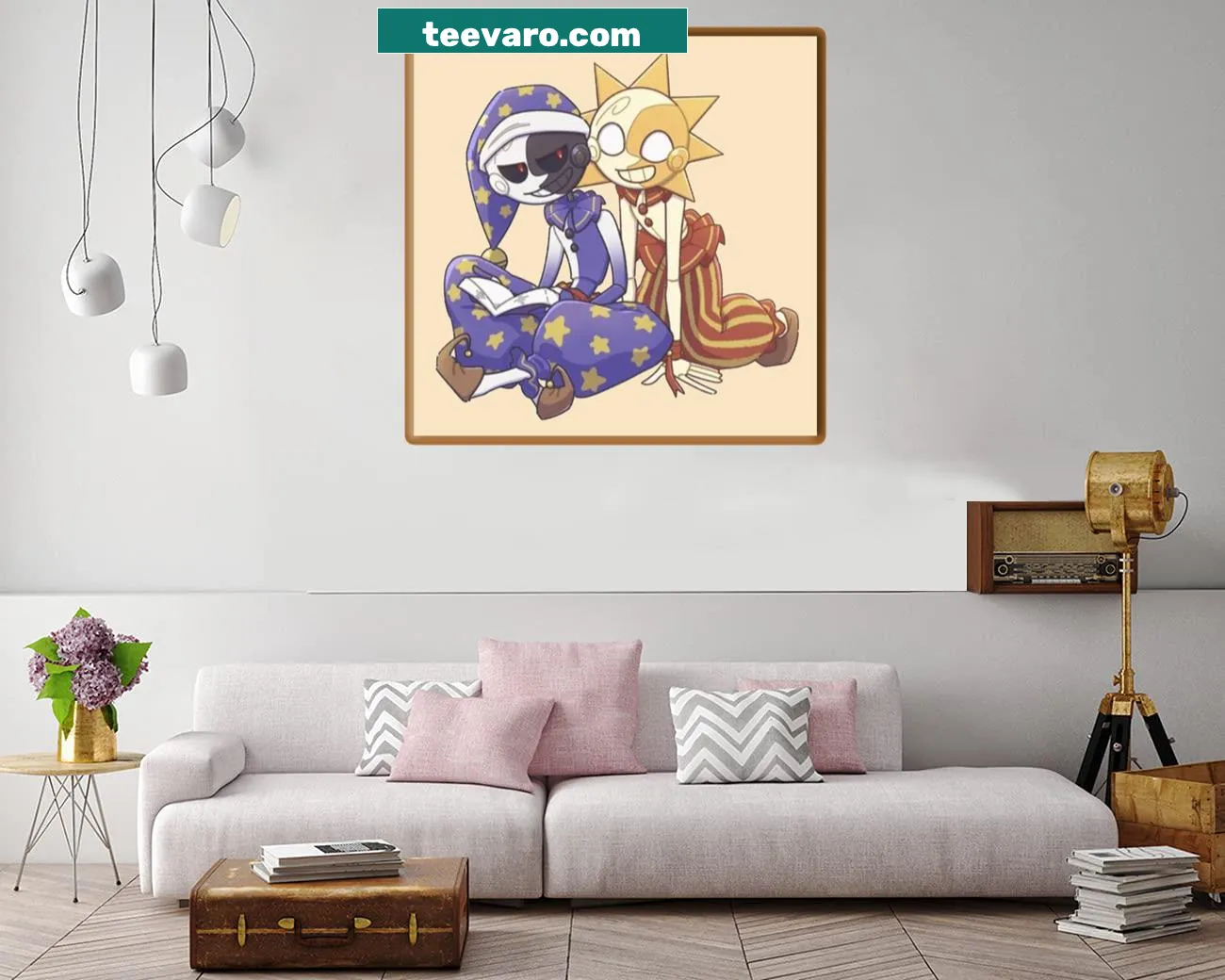 Illustration of FNAF Sundrop and Moondrop characters on canvas