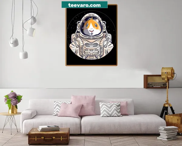 Cartoon guinea pig in a space suit on a canvas print