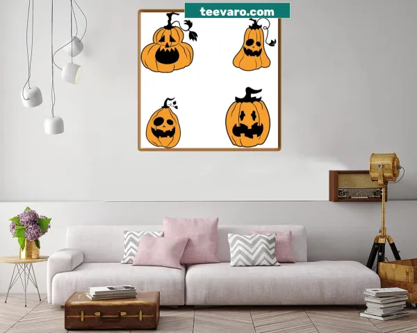Collection of scary pumpkins in an edgy Halloween illustration on canvas