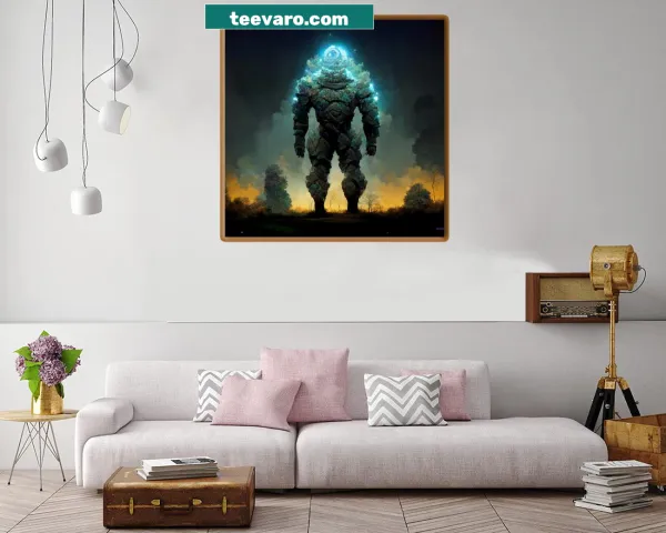 Futuristic illustration of a humanoid golem in an abstract style