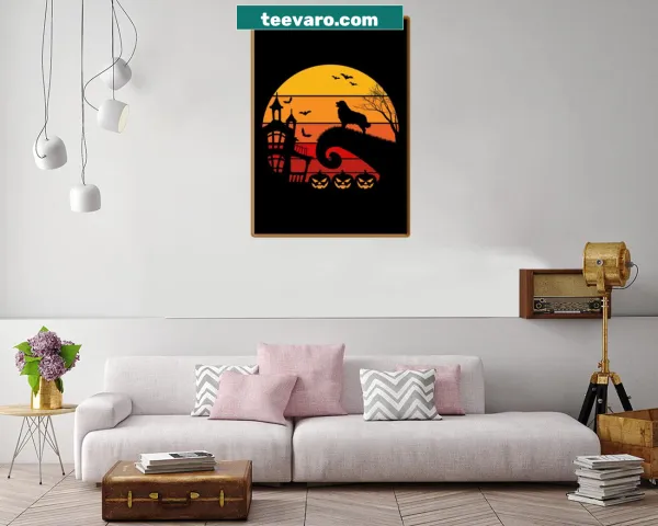 Vintage-style canvas print featuring a Leonberger dog in a Halloween costume
