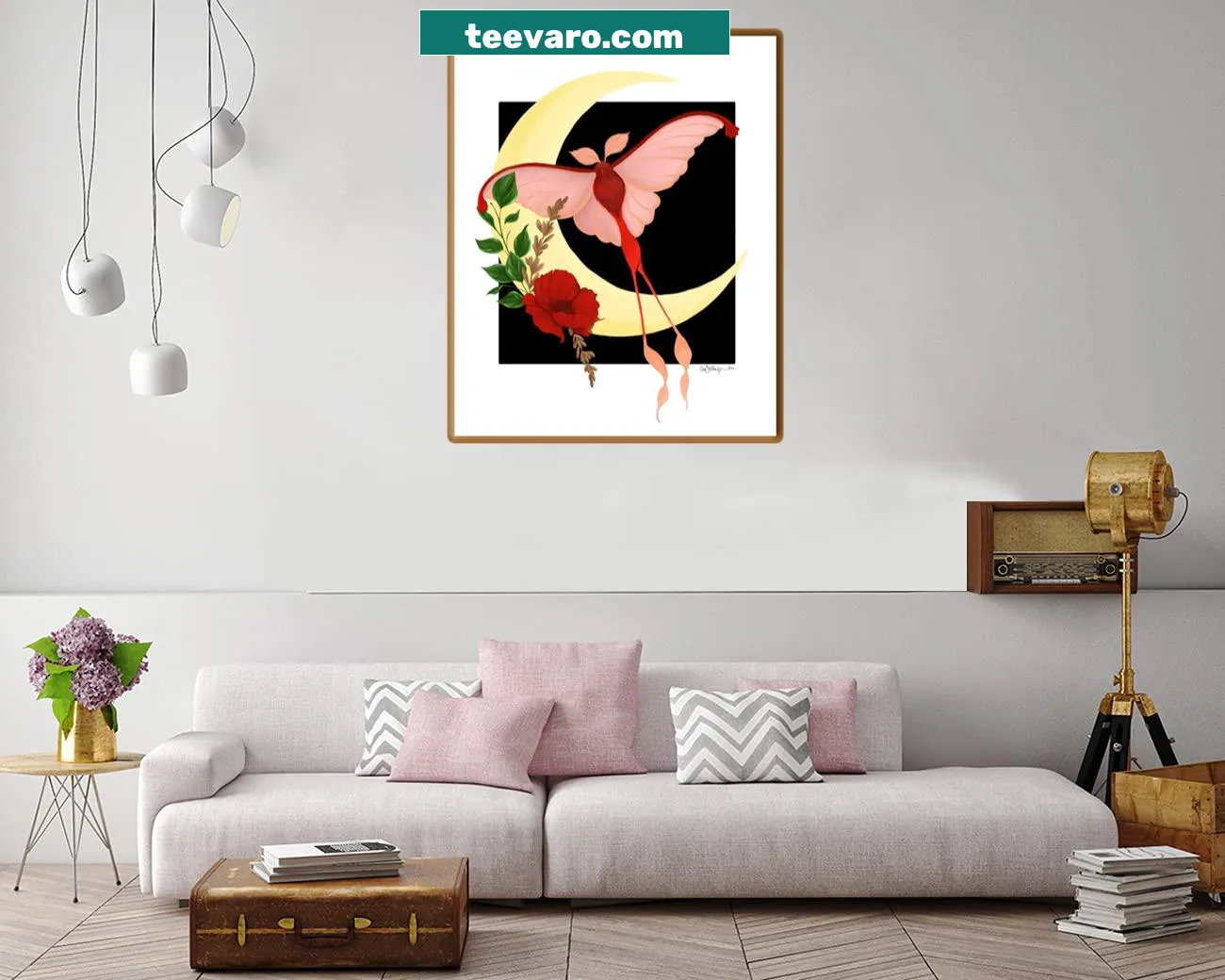 Illustration of a lepidoptera near an anatomical uterus on canvas