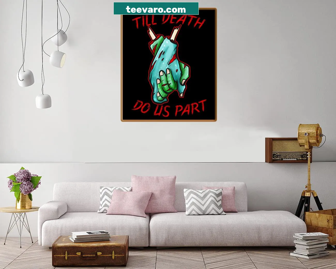 Halloween canvas print featuring zombie hands in a married lovers theme.