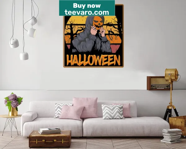 Humorous Halloween pumpkin design with flowers.