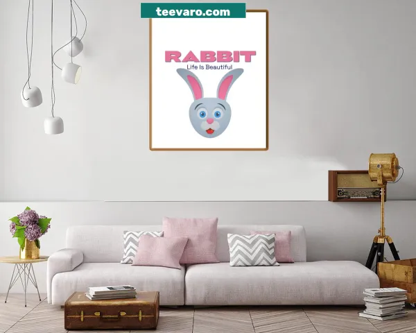 Charming rabbit illustration with 'Life Is Beautiful' text on canvas