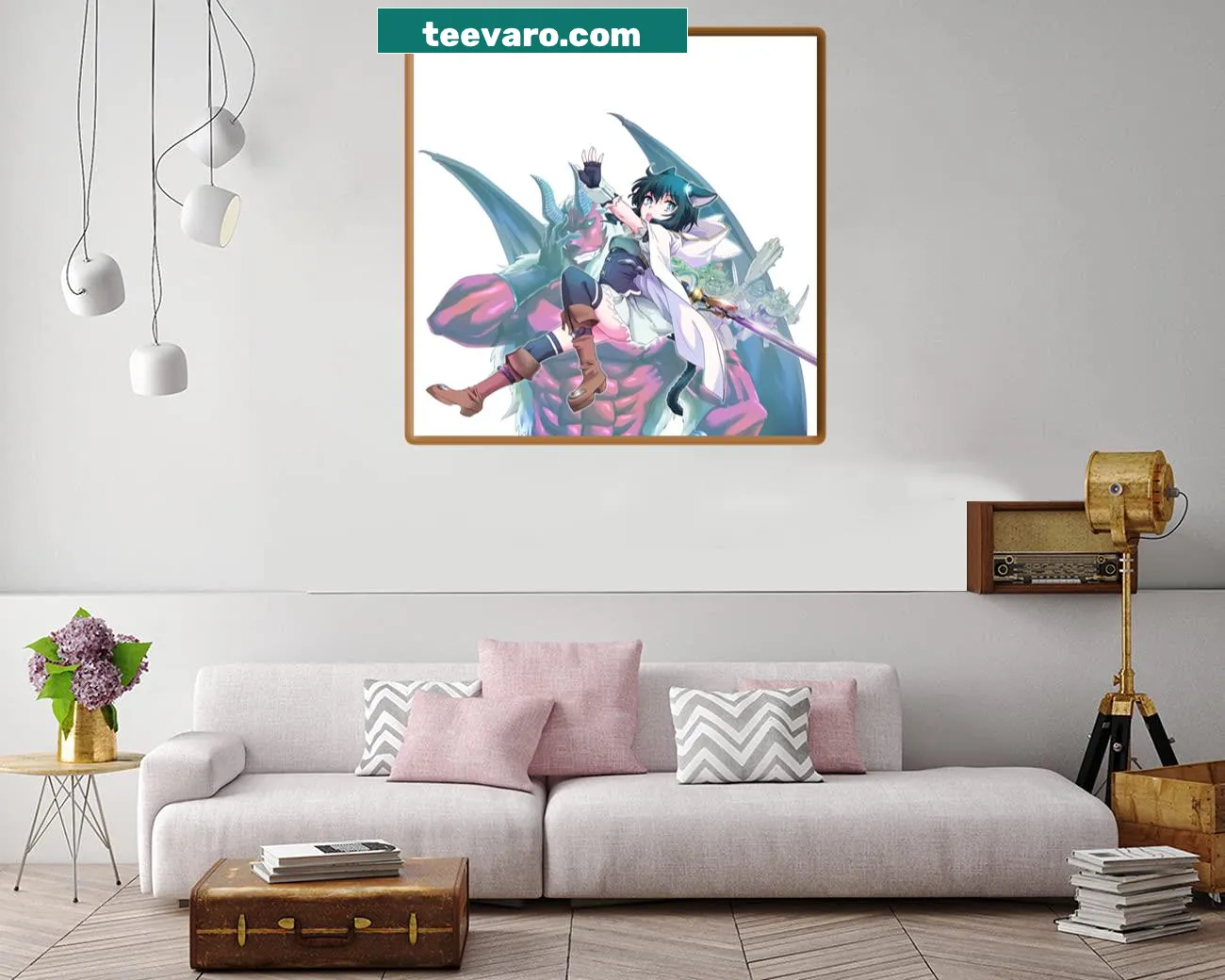 Whimsical sword character illustration on canvas