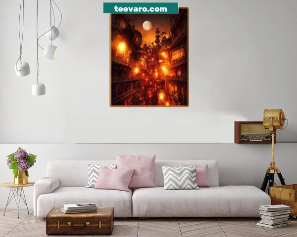 Intricate steampunk landscape filled with machinery and nature.