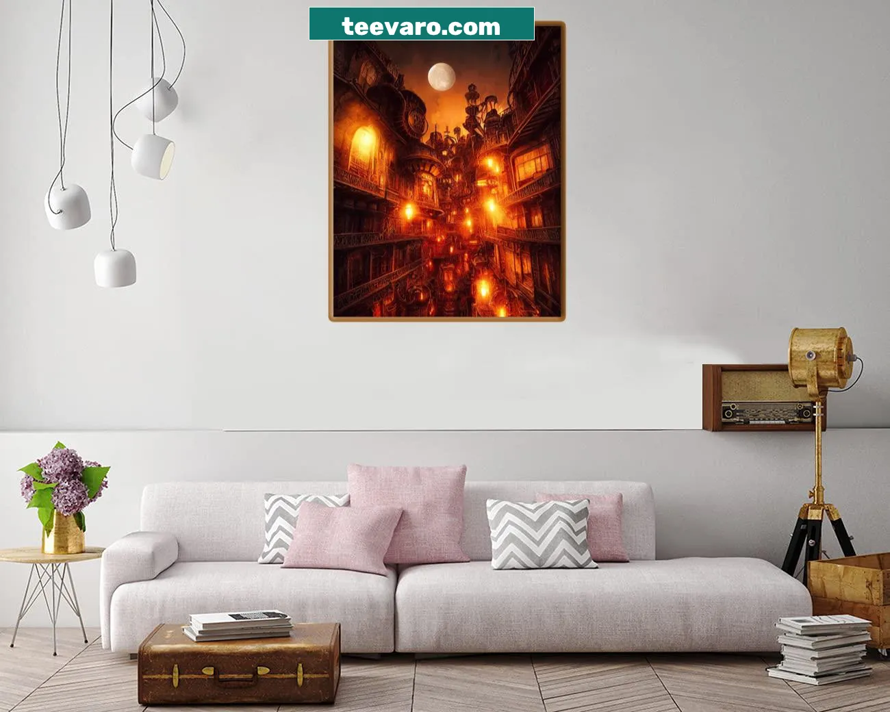 Intricate steampunk landscape filled with machinery and nature.