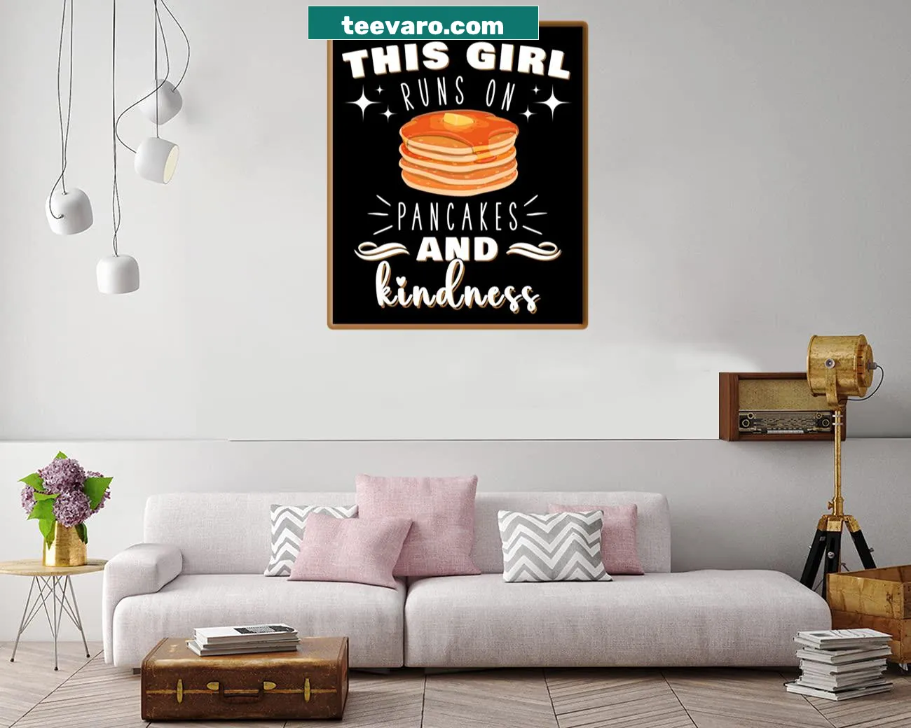 Typography print featuring 'This Girl Runs On Pancakes And Kindness'