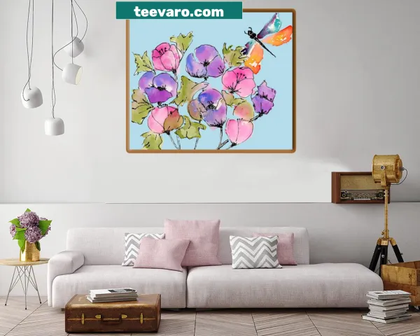 Watercolor floral design with a dragonfly