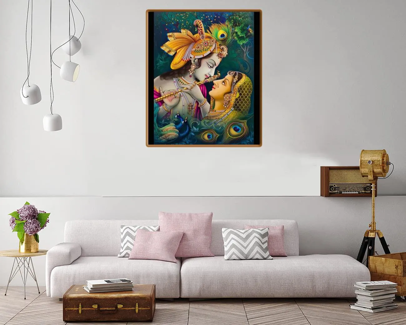 Canvas print of Lord Krishna in a serene pose, detailed illustration.