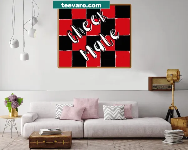 Playful canvas print illustrating the phrase 'Check Mate' related to chess.