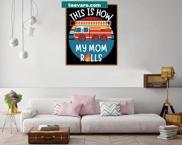 Humorous illustration of a firefighter mom with fun graphics