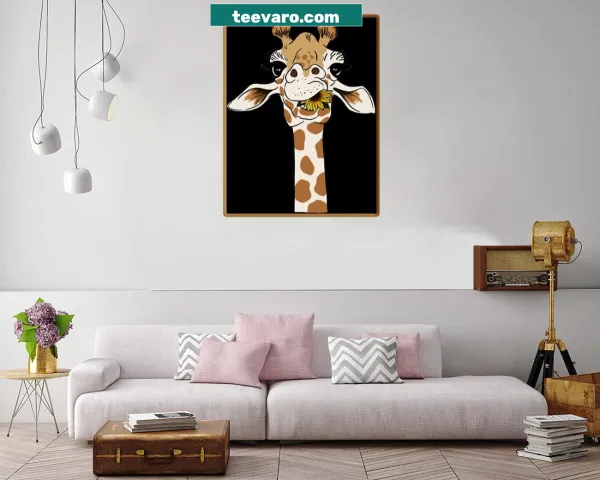 Canvas print of a giraffe with a sunflower illustration