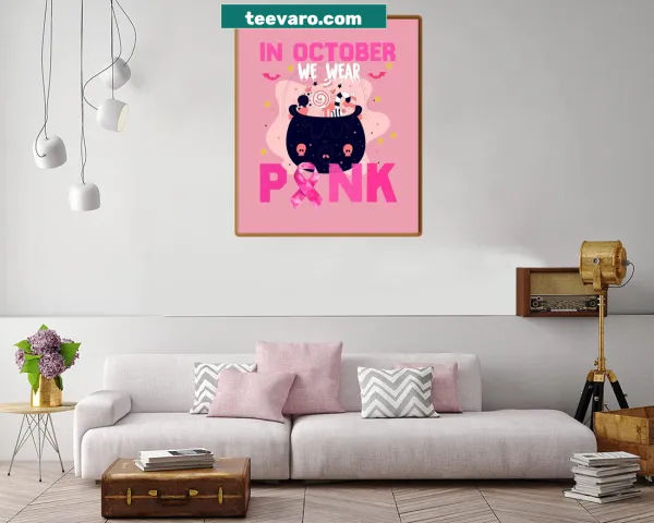 Playful pink ghost Halloween canvas print for breast cancer awareness