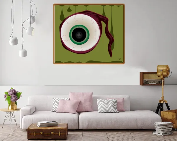 Halloween canvas print featuring an eerie eyeball illustration.