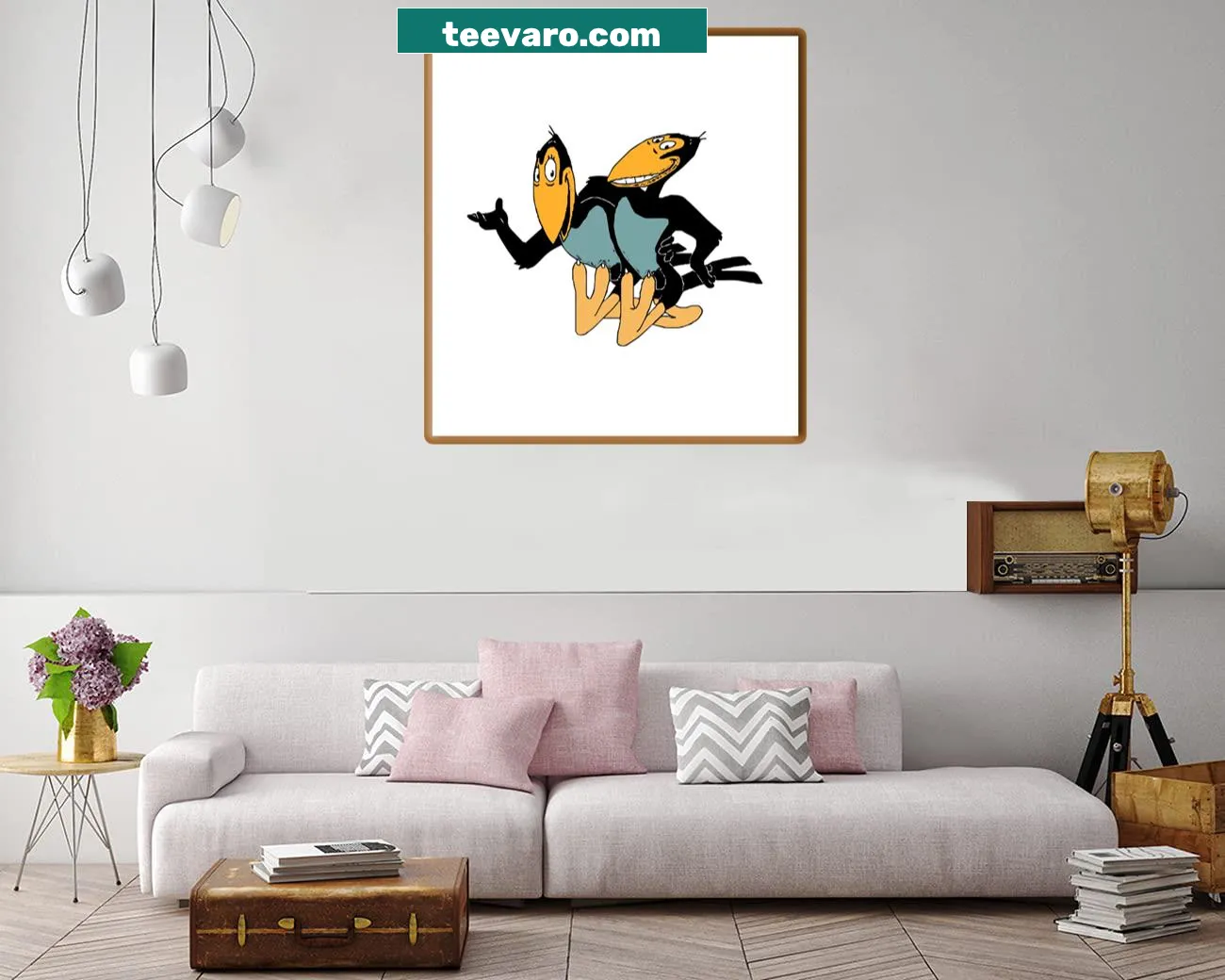 Illustrated canvas print featuring Heckle and Jeckle from classic cartoons.