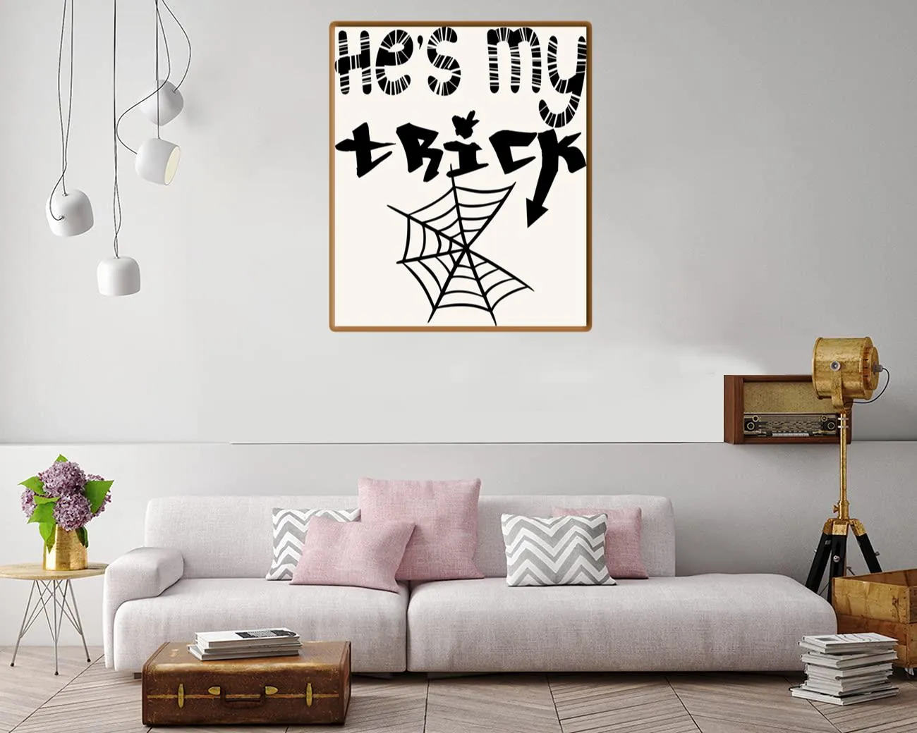 Cartoon-style Halloween canvas print with cobwebs