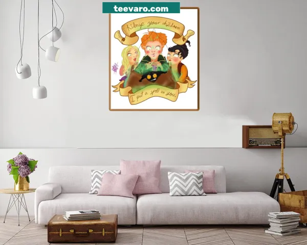 Playful Hocus Pocus-themed canvas print with whimsical illustrations