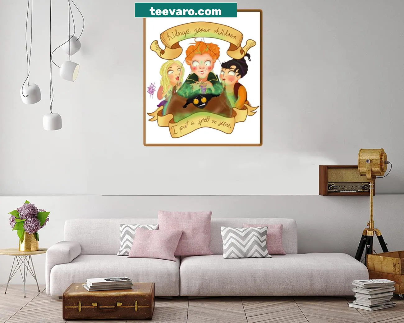 Playful Hocus Pocus-themed canvas print with whimsical illustrations