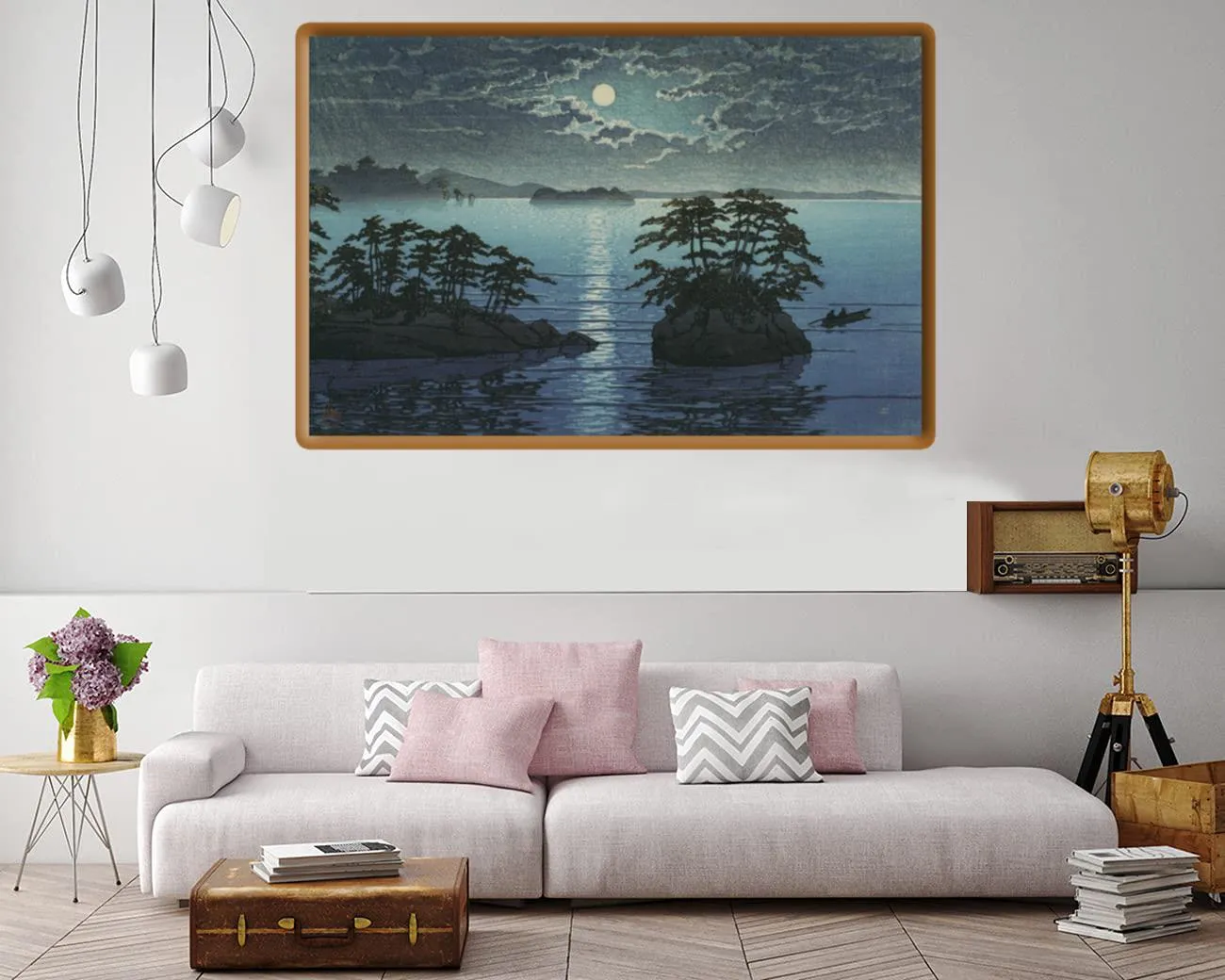 Illustration of moonrise over Futago Matsushima