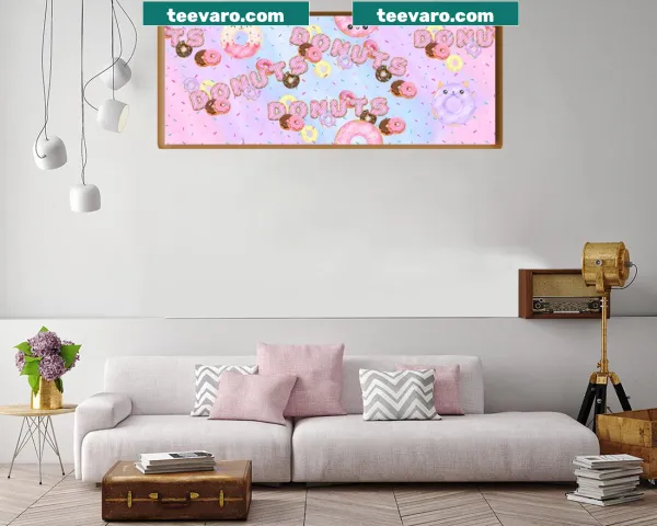 Whimsical kawaii donuts with faces on a canvas print