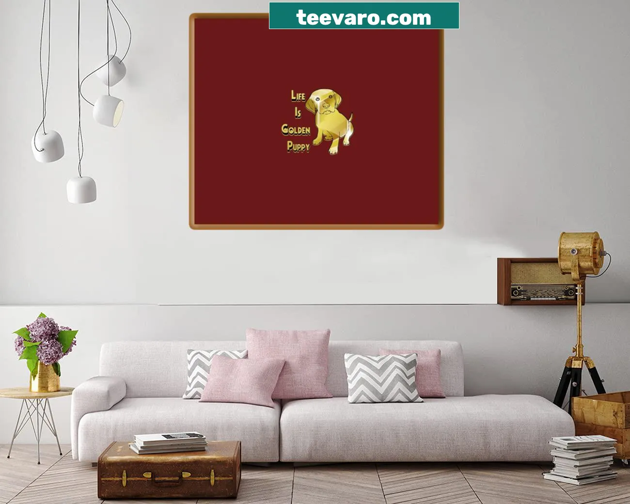 Charming illustration of a golden puppy with the phrase Life Is Golden