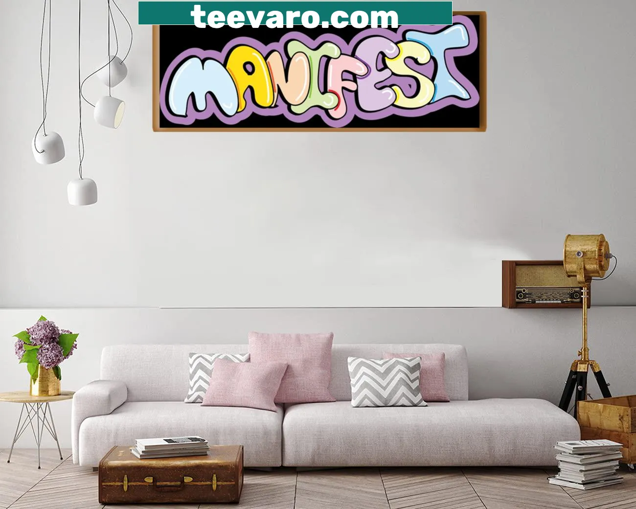 Graffiti-inspired canvas print featuring the word 'Manifest' in bold typography