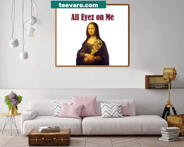 Mona Lisa holding a World Cup trophy in a creative canvas print.