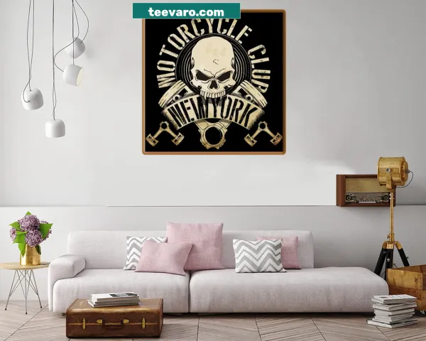 Bold canvas print representing the New York Motorcycle Club with motorcycle graphics
