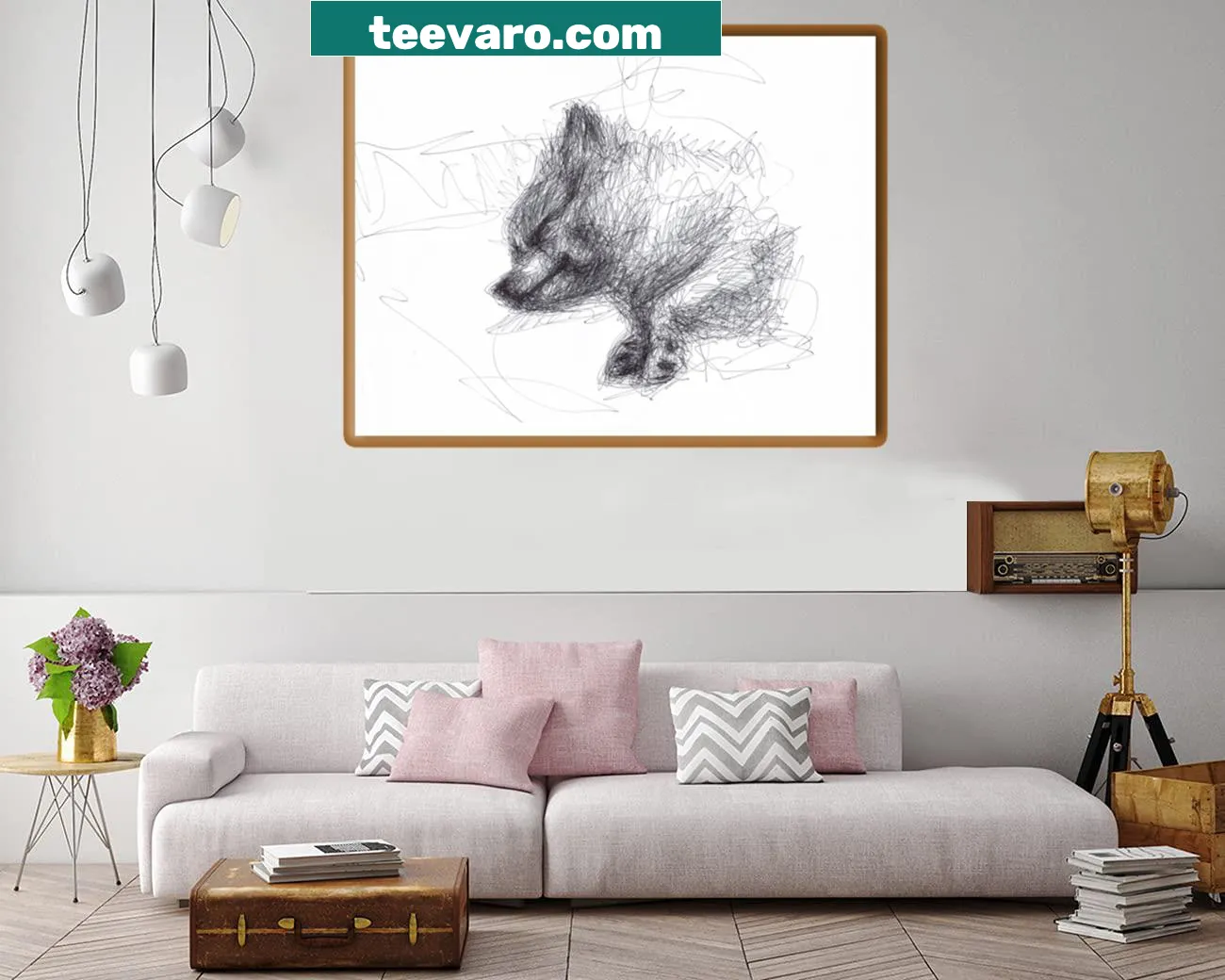 Delicate ballpoint pen sketch of Omi The Sleepy Boy on canvas