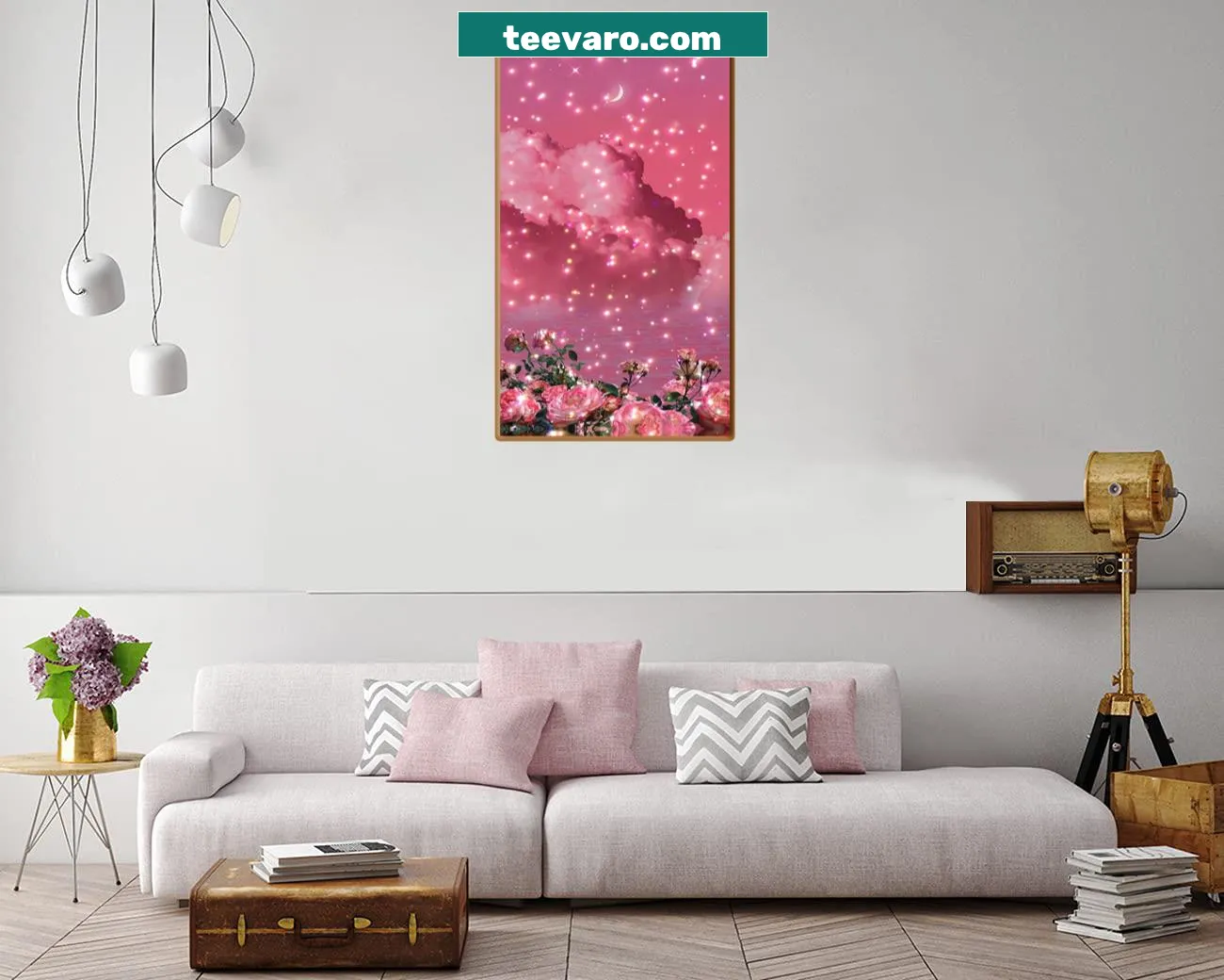 Playful canvas print emphasizing the color pink with bold design elements