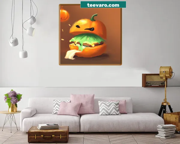 Cartoon of a pumpkin burger on canvas