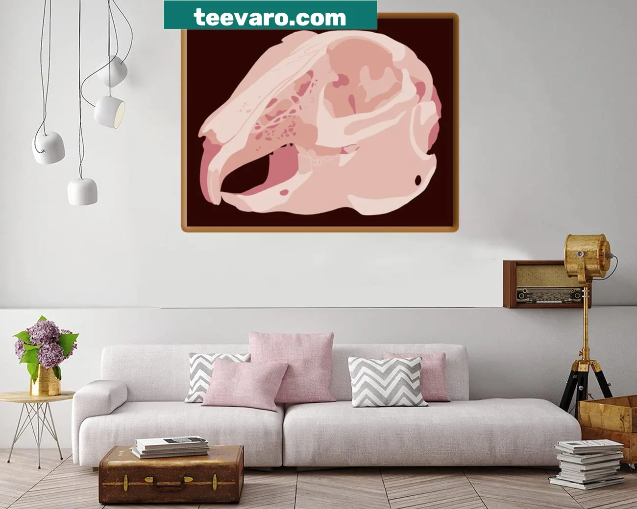 Intricate rabbit skull artwork on canvas print
