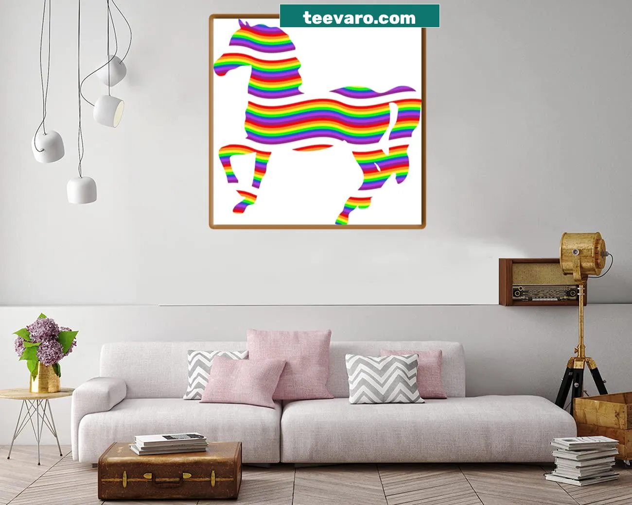 Colorful illustration of a horse with rainbow stripes
