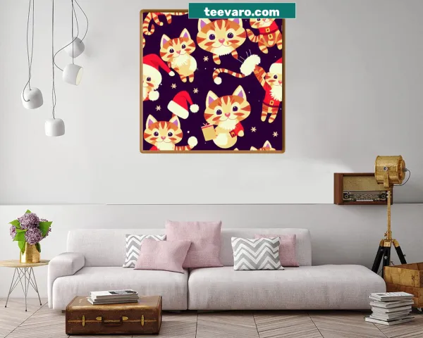 Pattern of cats dressed as Santa on canvas