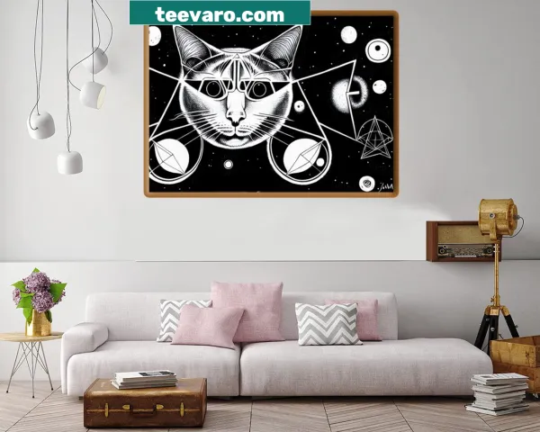 Illustration of a cat exploring space on canvas