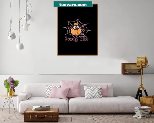 Halloween canvas print featuring a pumpkin and spider illustration.