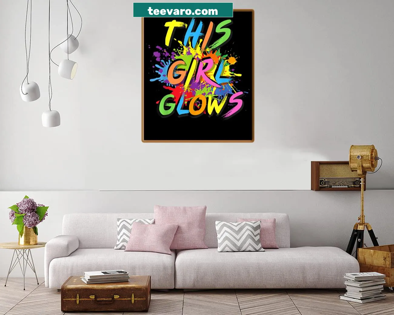 Retro canvas print featuring a playful 80's party girl illustration.