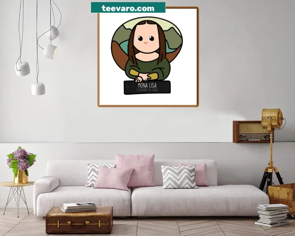 Cartoon rendition of the Mona Lisa with a whimsical design