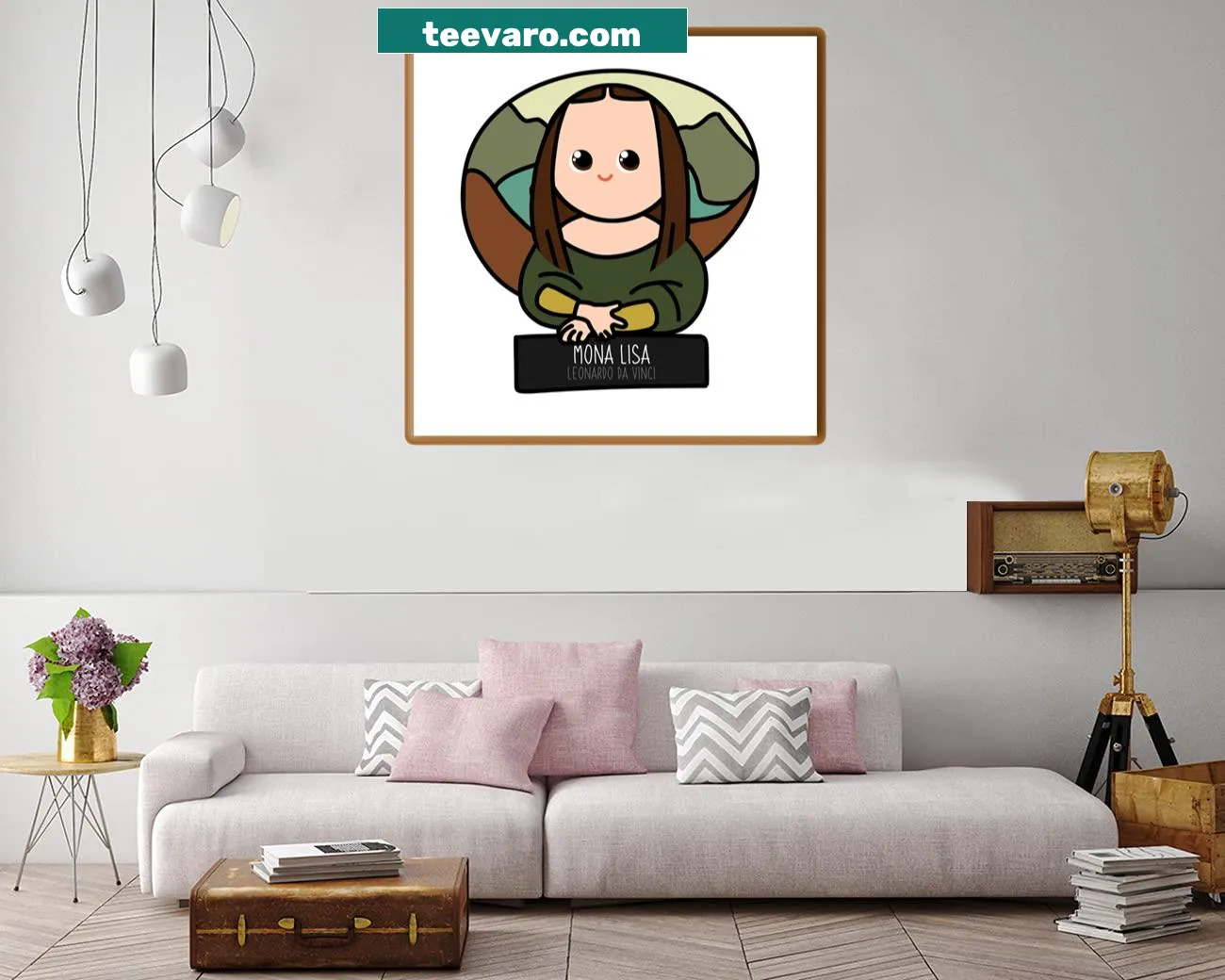 Cartoon rendition of the Mona Lisa with a whimsical design
